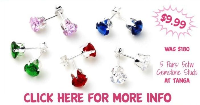 5 Pairs: 5ctw Gemstone Studs Just $9.99! Down From $180!