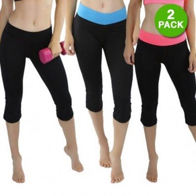 2-pack: Ladies Yoga Capri with Fold Over Waistband In Assorted Colors Just $9.99! Down from $49.99! Ships FREE!