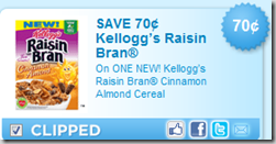 Save $.70 on Kellogg&rsquo;s Raisin Bran Cinnamon Almond Cereal!