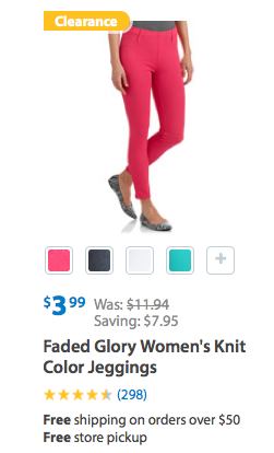 Faded Glory Women's Knit Color Jeggings Only $3.99 (Reg. $11.94)!