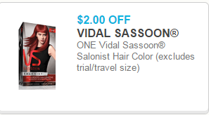 Vidal Sassoon hair color coupon
