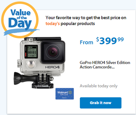 Walmart Value of the Day: GoPro Hero4 Silver Edition with $50 Walmart Giftcard for $399.99!