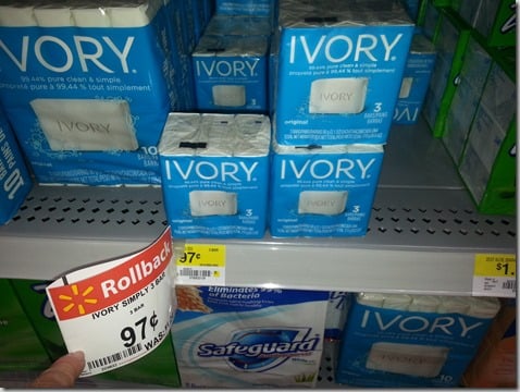 Ivory Bar Soap 3pks are $.72 at Walmart!