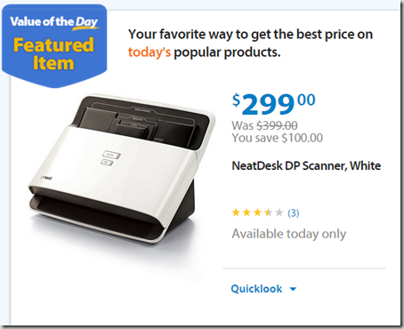 Walmart Values of the Day:Augason Farms 30-Day Emergency Pail for $85 or a NeatDesk DP Scanner for just $299!
