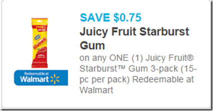 Juicy Fruit Starburst Gum 3pks Just $1.49 at Walmart!