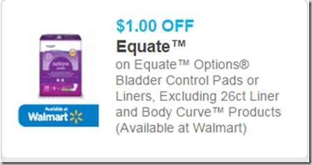 Save $1 on Equate Options Pads!