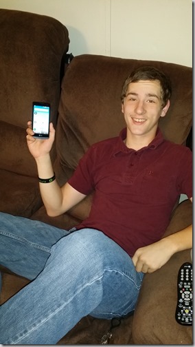 My son using his phone