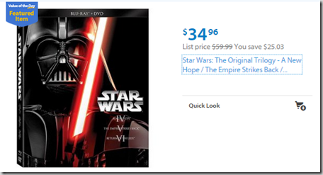 Walmart Values of the Day: Star Wars Throw Rug for $9.99 or The Original Trilogy on Blu-Ray for $34.96!