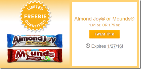 FREE Almond Joy or Mounds Candy Bar at Walmart!