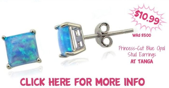 Princess-Cut Blue Opal Stud Earrings Just $10.99! Down From $500! Ships FREE!