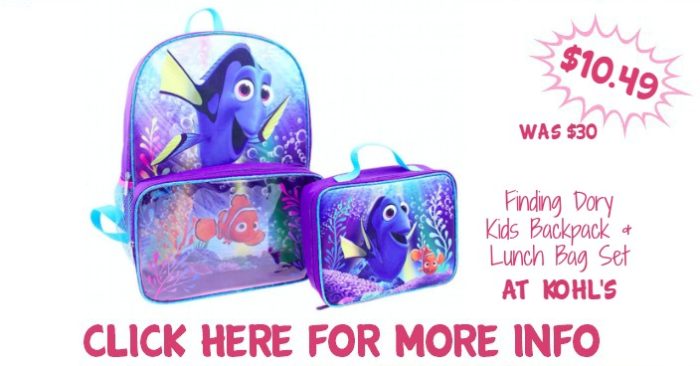 Finding Dory Kids Backpack & Lunch Bag Set Only $10.49! Down From $30!