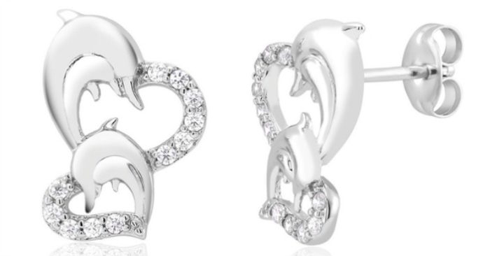 CZ Heart & Dolphin Stud Earrings Just $5.99! Down From $70! Ships FREE!