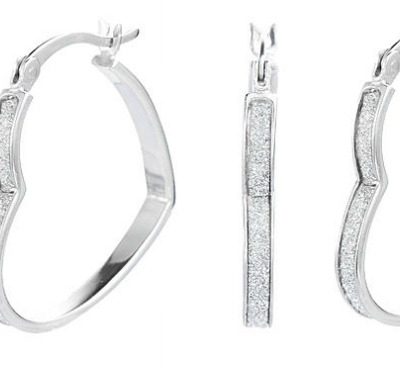 Sterling Silver Glitter Heart Hoop Earrings