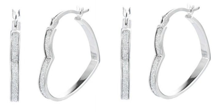 Sterling Silver Glitter Heart Hoop Earrings