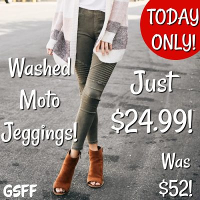 Washed Moto Jeggings Just $24!  Was $52!  PLUS FREE Shipping!