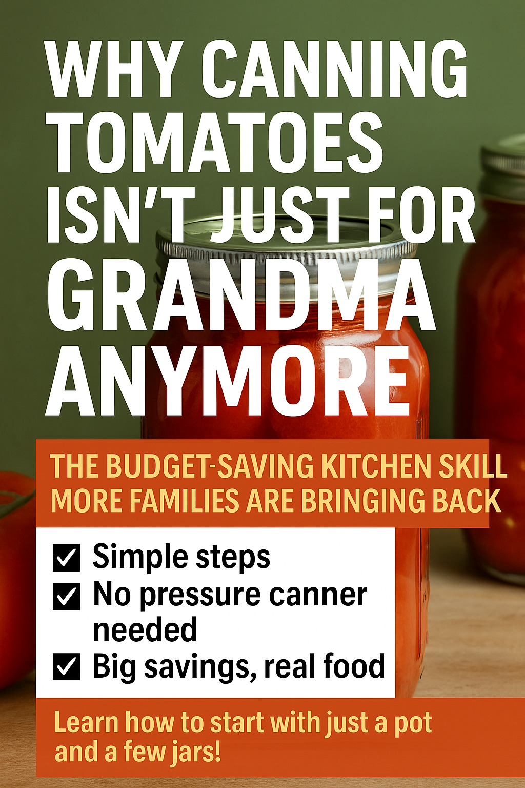 Canning tomatoes isn’t just for Grandma anymore! Learn why more frugal families are turning to this simple, budget-friendly kitchen skill. This beginner-friendly guide shows how to start canning with just a pot and a few jars—no fancy equipment needed.
#CanningTips #FrugalLiving #FoodPreservation #PantryHacks #SimpleLiving