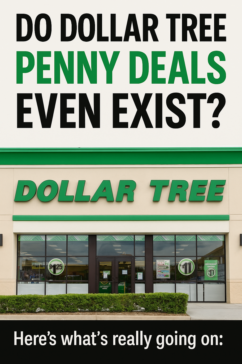 A bold, curiosity-driven image showing Dollar Tree bargains and clearance items with large text reading “Dollar Tree Penny Items? Are They Real or Just a Rumor?”