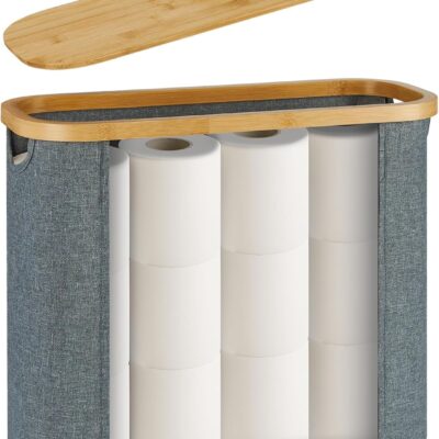 Fabric Toilet Paper Storage Basket with Bamboo Lid – Now $11.99 (Reg. $23.99)