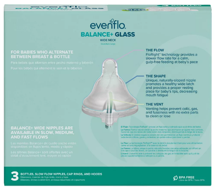 Evenflo Balance+ Glass Wide Neck Baby Bottles