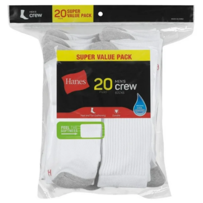 20 Pairs of Hanes Crew Socks for Only $10.55 (Reg. $19.99) – That’s Just 53¢ a Pair!!