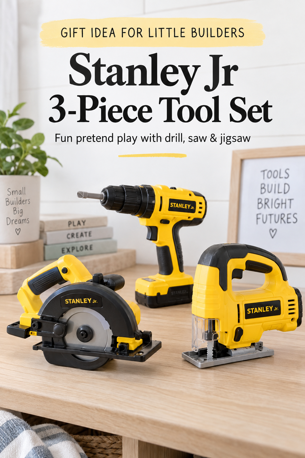 Have a little builder who wants to help every time the tools come out? The Stanley Jr. 3-piece kids power tool set includes a pretend drill, circular saw, and jigsaw made for ages 3 and up. It’s a fun gift idea for kids who love building, fixing, and copying the grown-ups.