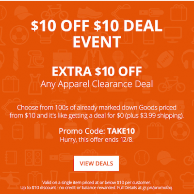 FREE Groupon Goods!  $10 Off $10 Clearance!