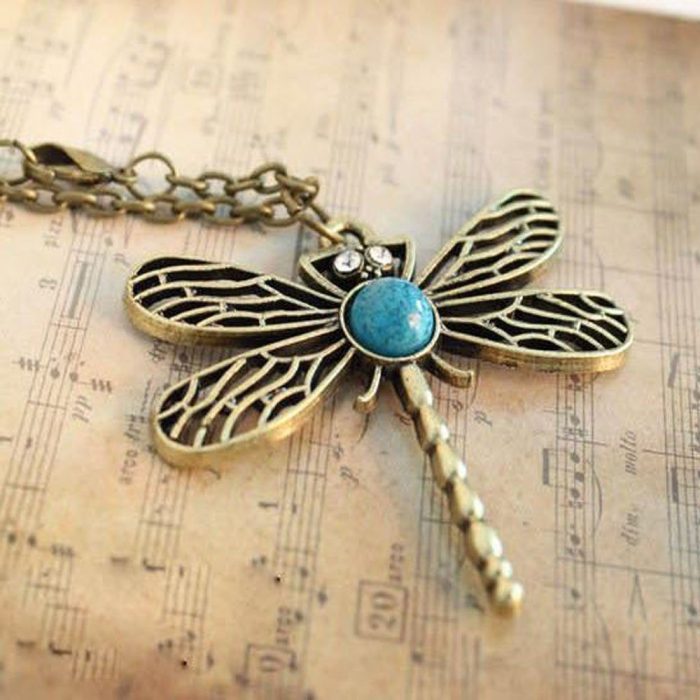 Retro Hollow Out Inlaid With Turquoise Dragonfly Necklace Only $2.62 Shipped!