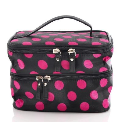 Black and Pink Polka Dot Double Layer Cosmetic Bag $3.30 + $1 Shipping!