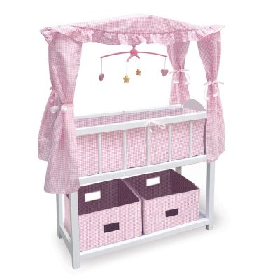 Canopy Doll Crib With Baskets Bedding And Mobile Only $38 + FREE Shipping!