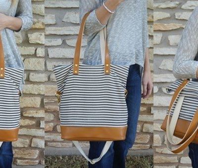 Gray Stripe Denim Tote Bag Just $26.99!
