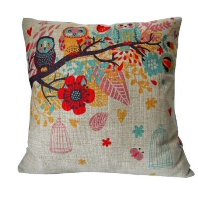 Decorative Pillow Cover – Owls with Birdcage Just $3.89 + FREE Shipping!