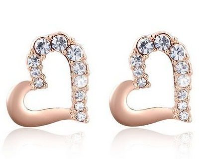 Rose Gold Plated Heart Rhinestone Earrings Only $4.42 + FREE Shipping!