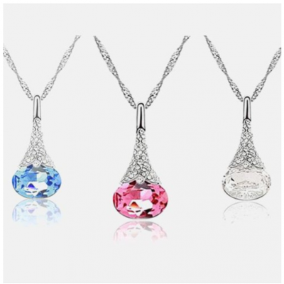 Austrian Crystal Water Drop Pendant Chain Necklace $5.99 SHIPPED (Reg. $90)!