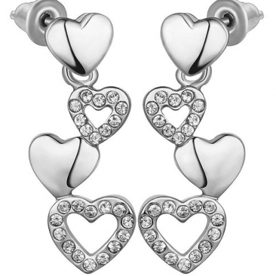 18K White Gold Quad Hearts Drop Down Earrings Made With Swarovksi Elements Only $7.99! Down From $199.99! Ships FREE!