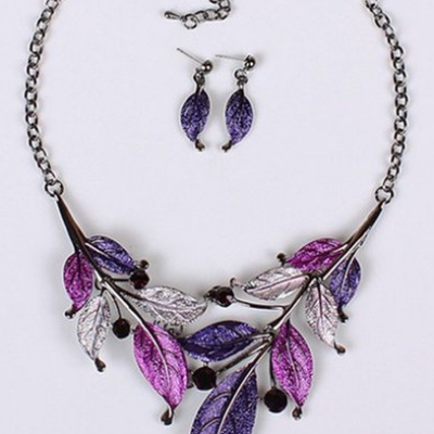 Purple Leaf Necklace with Earrings Set Only $7.19 SHIPPED!