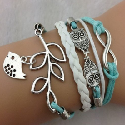 Infinity Silver Owl Leather Bracelet Only $2.14 PLUS FREE Shipping!