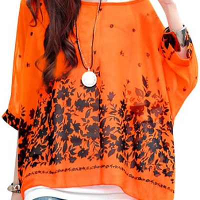 Batwing Sleeve Flower Print Semi Sheer Blouse Only $6.31 PLUS FREE Shipping!