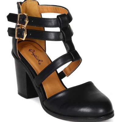 Strappy Chunky Heel Buckle Bootie – Black Just $25.90! (Reg. $49)