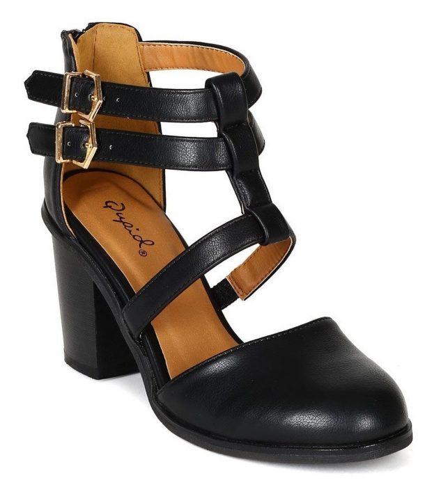 Strappy Chunky Heel Buckle Bootie - Black Just $25.90! (Reg. $49)