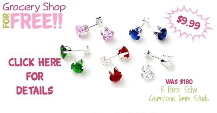 5 Pairs: 5ctw Gemstone 6mm Studs Just $9.99! Down From $180!