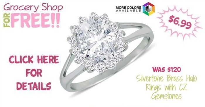 Silvertone Brass Halo Rings with CZ Gemstones Just $6.99! Down From $119.99! Ships FREE!