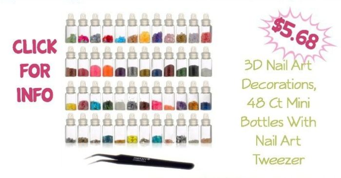 3D Nail Art Decorations, 48 Ct Mini Bottles With Nail Art Tweezer Just $5.68!