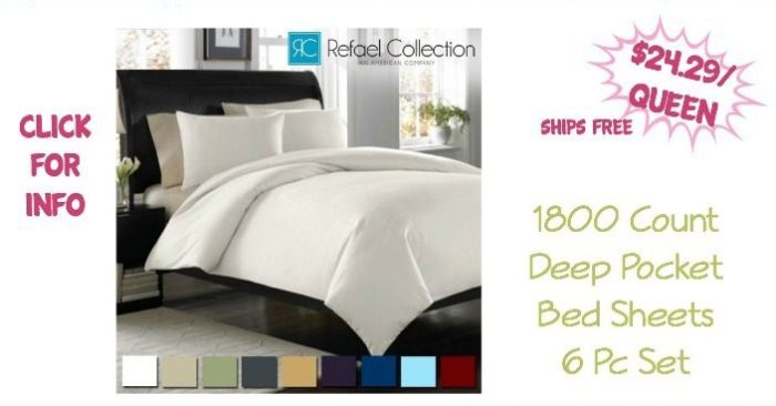 1800 Count Deep Pocket Bed Sheets 6 Pc Set Just $24.29 (Queen)! Ships FREE!