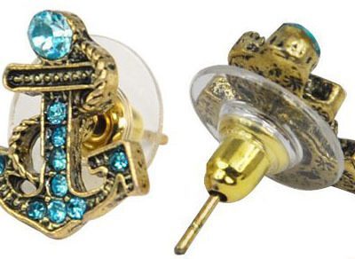Retro Blue Crystal Anchor Earrings Only $3.19 + FREE Shipping!
