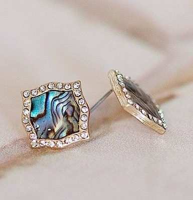 Cassie Shell Studs With Jeweled Edge Just $9.95 PLUS FREE Shipping!