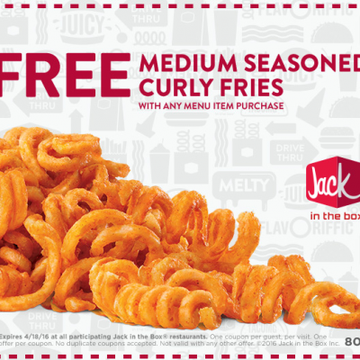FREE Medium Seasoned Curly Fries At Jack In The Box! Through 4/18!