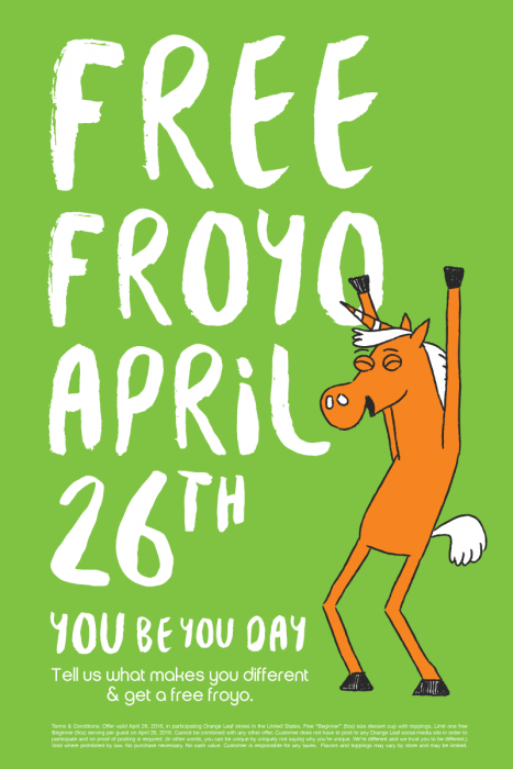 FREE Froyo On Tuesday, April 26 At Orange Leaf!