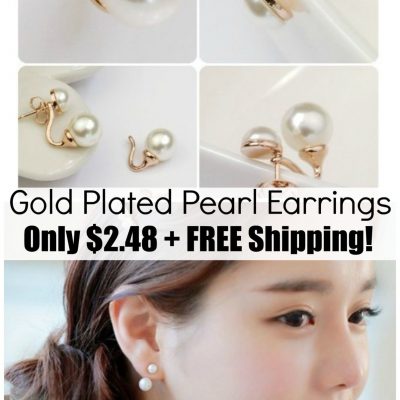Gold Plated Double Pearl Earrings Only $2.48 + FREE Shipping!