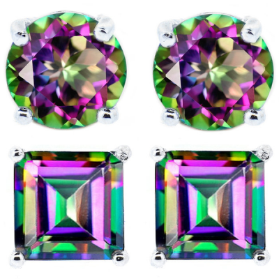 2 CTW Genuine Mystic Topaz Stud Earrings Only $9.99! Down From $185.00! Ships FREE!