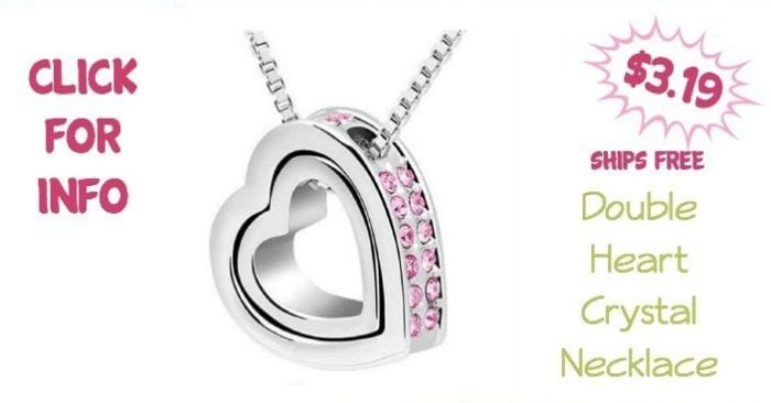 Double Heart Crystal Necklace Just $3.19 + FREE Shipping!